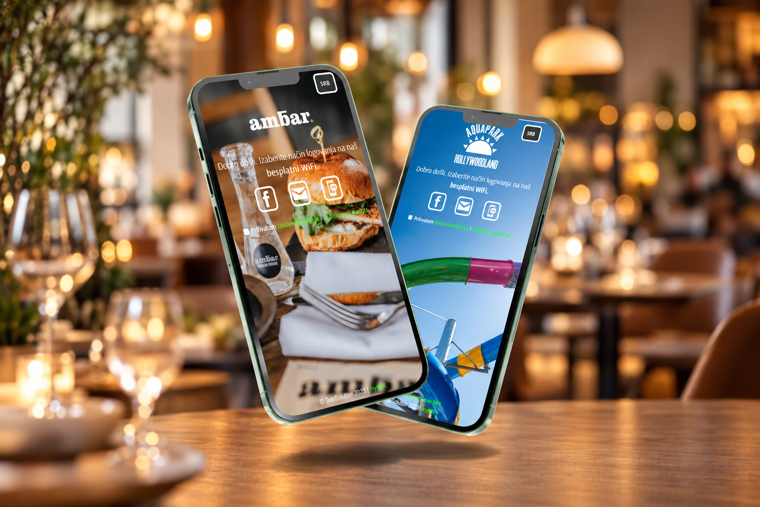 Dve brendirane myWiFi stranice za prijavu na WiFi u ambijentu restorana