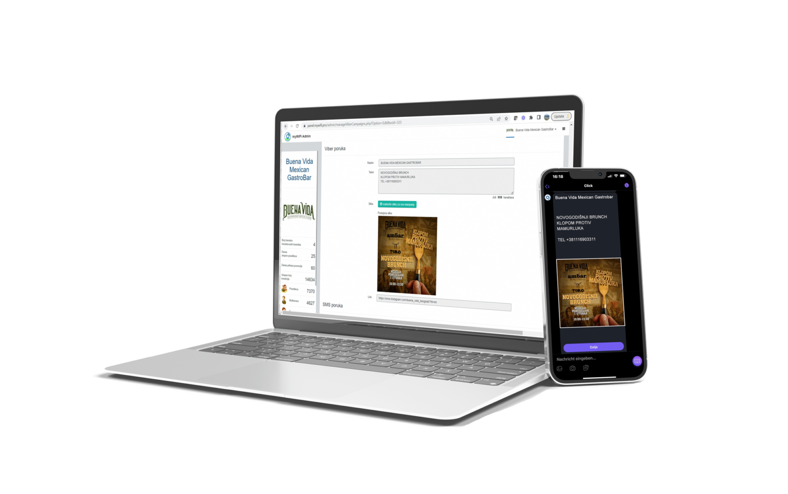 myWiFi podešavanje Viber kampanje i prikaz poruke
